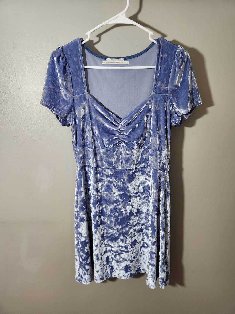 90s Y2K Blue Crushed Velvet Short Sleeve Babydoll Dress Urban Outfitters Club